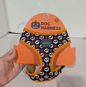 NWT FuzzYard Halloween Skulss Orange, White & Black Dog Harness in Size Medium